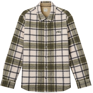 Hazzys哈吉斯冬季宽松衬衣休闲男士格子衬衫挺括保暖通勤上衣外套