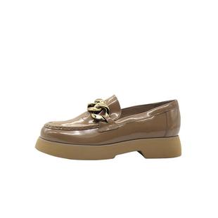 奥地利Hogl友高女鞋春夏新品复古牛皮金属扣厚底乐福鞋4-101624