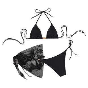 2026爆款泳衣女性感分体比基尼海边沙滩三点式泳装黑蝶网纱三件套