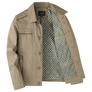 爸爸纯棉外套春秋季中年男装秋装翻领纽扣上衣中老年人男士夹克衫