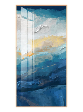 简约玄关晶瓷画蓝色抽象竖长