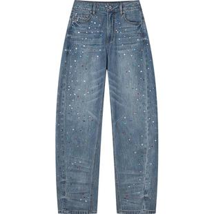 UOOYAA/乌丫2025夏季新款「New Vintage」烫钻弯刀牛仔裤