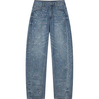 UOOYAA/乌丫烫钻弯刀牛仔裤