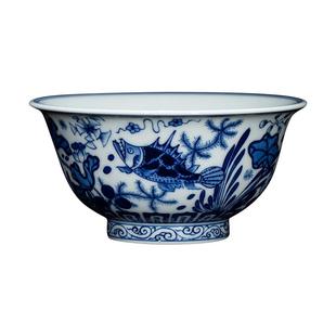 钟家窑景德镇茶具全手绘青花柴窑鱼藻纹压手杯茶杯主人杯男士单杯