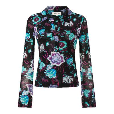 [弹力网纱]DVF2026新款柳枝花卉弹力网纱POLO领长袖上衣BL4T014