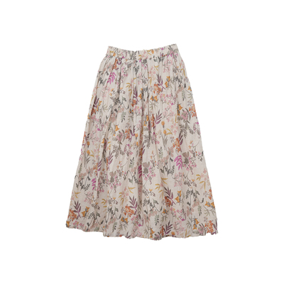 忘城亚麻印花a字半身裙松紧腰