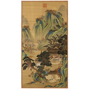宝绘堂图古画仇英山水画新中式装饰画走廊过道壁画竖版挂画仿古