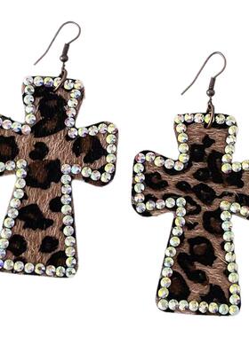 欧阳娜娜同款豹纹十字架耳环
