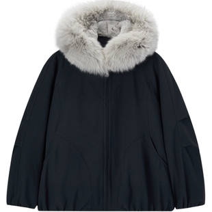 爱居兔高品质狐狸毛皮草2025年冬季新款女藏青质感挺阔冬外套