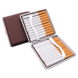 香烟盒新款20支装超薄便携男士高档皮质金属防潮粗中细支三用烟夹