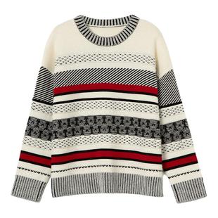 糖皮出品 心有千千结 古着感立体撞色花纹条纹 冬季复古羊毛毛衣