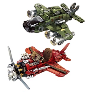 二战复古战机积木军事拼装儿童益智飞机模型组装男孩益智玩具礼物