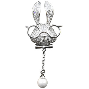 戴眼镜的卡通兔子胸针女衬衫胸口免缝防走光扣时尚百搭配饰品5231