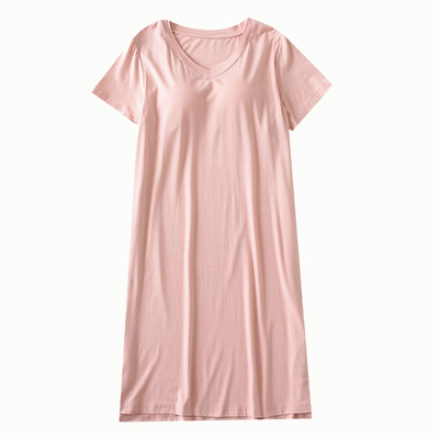 莫代尔带胸垫宽松中裙纯色睡裙