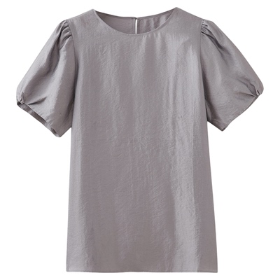 水云间花苞袖雪纺衫女极简短袖上衣宽松都市揉权风轻职场2026夏季