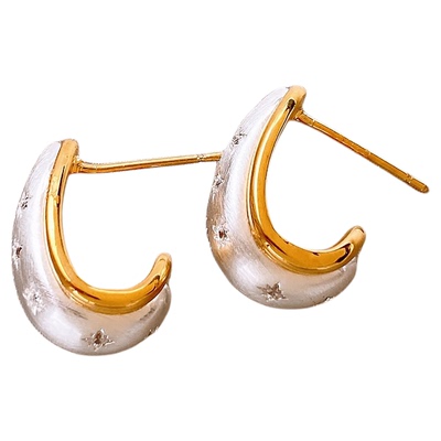 金色拉丝八芒星C形耳圈耳环耳饰