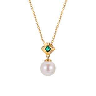 周大生松石绿菱形珍珠项链正圆强光淡水珍珠颈饰珍珠吊坠百搭通勤