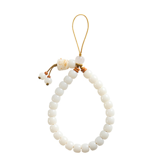 天然白玉菩提根手机壳挂件女精致可爱招财猫手机链男高档网红创意编织串珠手腕款手机挂绳随身U盘防丢小吊坠