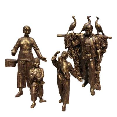 渔夫捕鱼民俗渔网雕像仿铜