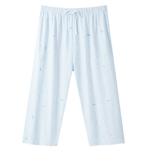 三枪睡裤女纯棉夏宽松家居裤全棉中裤薄款空调护膝透气休闲七分裤