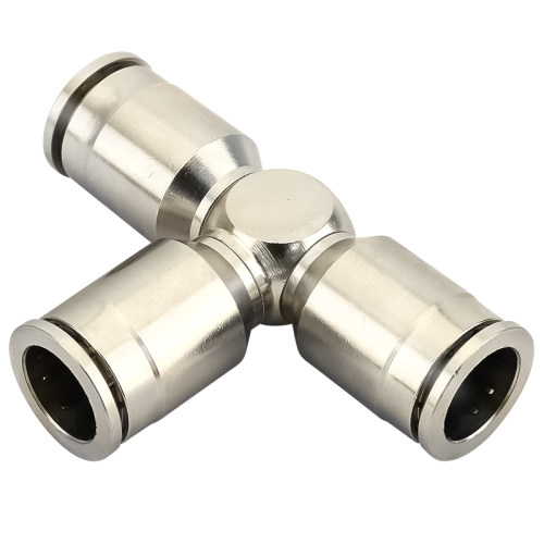 全铜镀镍快插气动气管接头金属T型三通PE4mm6mm8MM10MM12MM14MM16