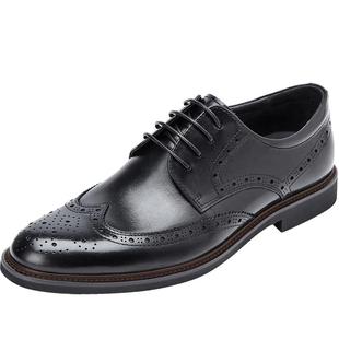 百丽男鞋布洛克牛皮结婚鞋冬加绒内增高商务休闲正装皮鞋89183AM9