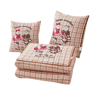 多功能折叠全棉抱枕被子两用车载靠枕办公室午睡空调被纯棉色织被