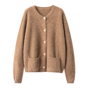 皮草感！重磅牛货！圆领加厚针织开衫外套女宽松2025年冬