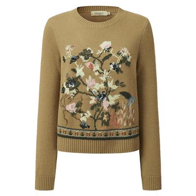 VGRASS羊毛羊绒嵌花绣花针织衫