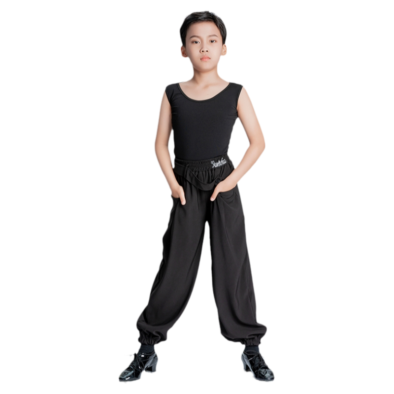 雅色墨画夏季新款男童拉丁舞服少儿练功服背心训练服薄款舞蹈裤子