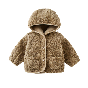 宝宝外套冬季儿童秋冬连帽上衣男婴儿加绒加厚保暖女童羊羔绒棉服