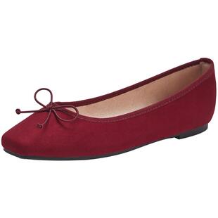 热风红色浅口单鞋女2025年夏季新款法式方头平底女鞋轻便休闲鞋子