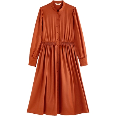 EXCEPTION例外女装中式绵羊毛木耳边织带设计收腰连衣裙