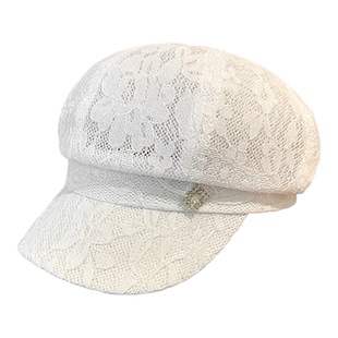 黑白色蕾丝八角帽女春夏新款时尚甜美显脸小透气遮阳防晒画家帽子