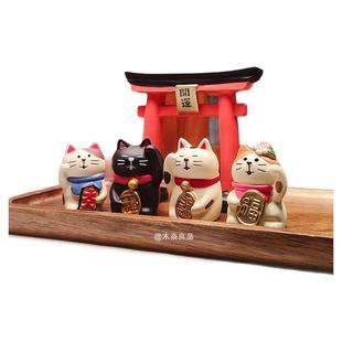 日式五福临门招福招财猫开运吉祥物乔迁开业桌面摆件新年祝福礼物