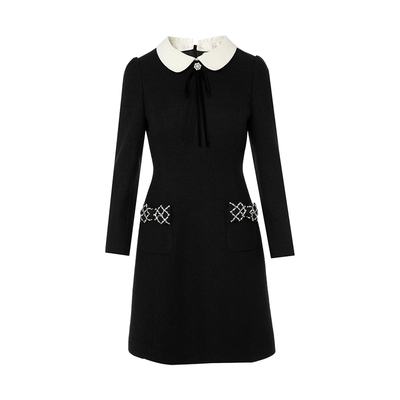 【祝绪丹同款】朗姿集团LIME莱茵翻领撞色微收腰连衣裙法式25冬新