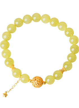 凤飞凰天然和田玉黄玉手链女时尚18k金转运珠手串高级感节日礼物