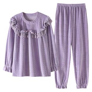 猫人睡衣女士春秋海岛绒珊瑚绒法兰绒加厚加绒公主风秋冬薄款