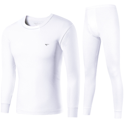 七匹狼纯棉V领纯白色秋衣套装男