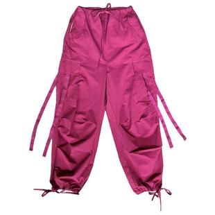 美式甜辣流苏工装裤女宽松休闲嘻哈街舞jazz爵士跳舞裤子垂感白色