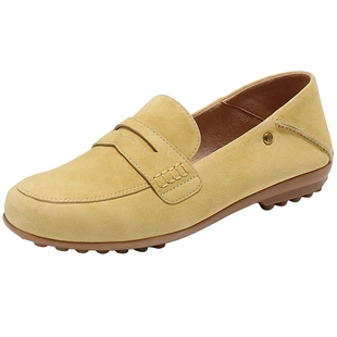 森达小羊皮乐福鞋女鞋新款软平底一脚蹬豆豆鞋真皮不累脚黑色单鞋