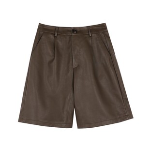 MULVAN 【现货7折】黑色高腰PU皮裤女短裤秋冬新款宽松休闲阔腿裤