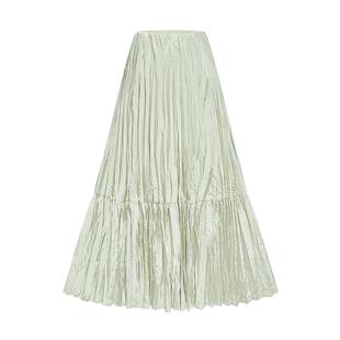 LILY2026春夏新款女装欧若风薄荷曼波缎面气质通勤压褶A字半身裙