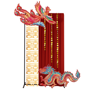 订婚结婚装饰新中式kt板婚宴场景氛围布置迎宾牌晨袍拍照背景墙