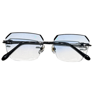 无框眼镜男近视配有度数散光黑边平光无边框多边形变色防蓝光防雾