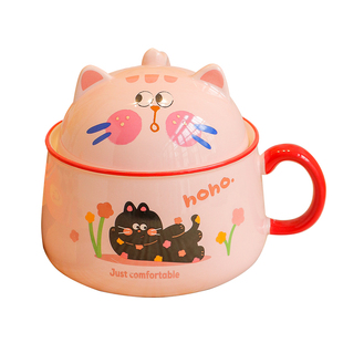 陶瓷泡面碗宿舍学生带盖可爱日式大容量可微波大号易清洗带餐具女