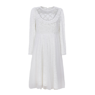 【轻奢】大码女装冬季打底裙胖mm新款百搭网纱拼接蕾丝连衣裙加绒