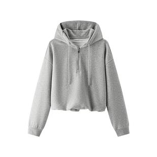 森柔棉|商场同款森马卫衣女短款花苞假两件2025新款oversize秋装