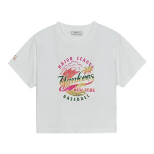 MLB官方 女款复古彩色印花短款T恤休闲百搭短袖夏季新款TSX01