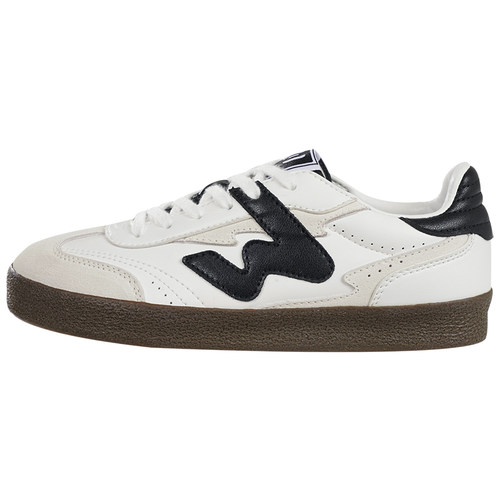 顽刻ollieskate白黑拼色翻毛皮拼接生胶底W系列国潮德训滑板鞋